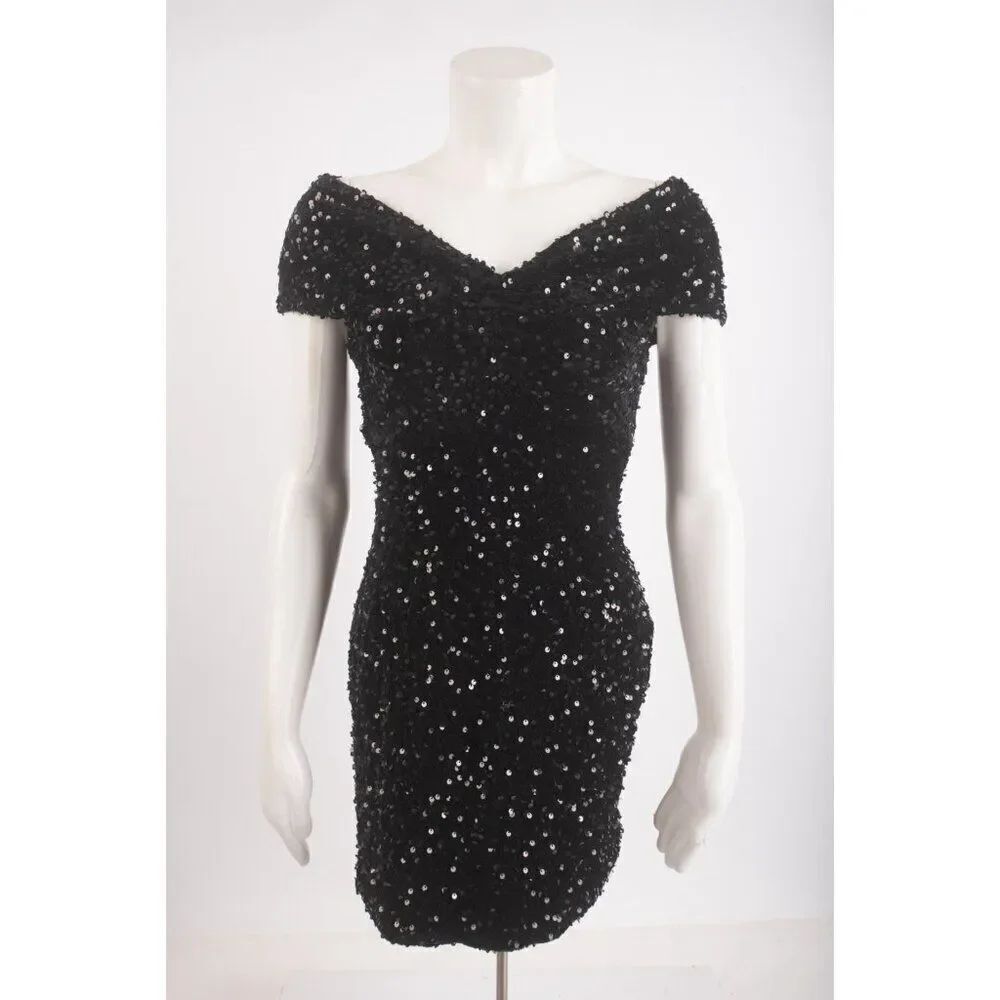 Zara Womans Mini Dress Size S Black Sequin Bodycon Evening Cocktail 9386/874 NWT